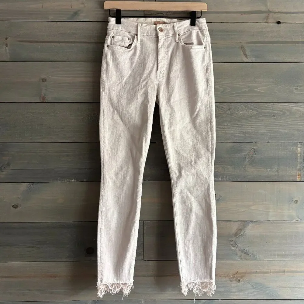 MOTHER | Looker Dagger Ankle Fray Jeans Blush Pink Lace Hem Sz 26